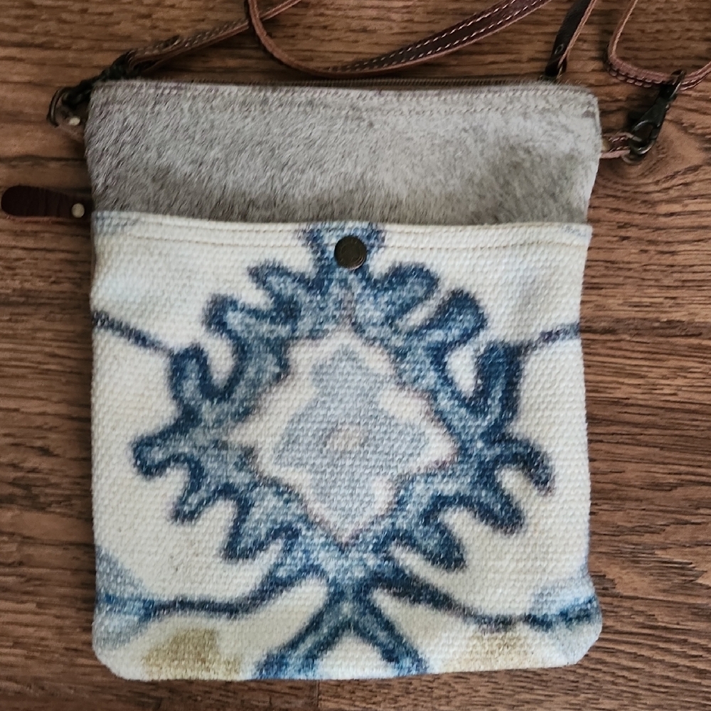 Myra Bag Brown and Cream Crossbody with Fold-Over Design - Picture 2 of 6